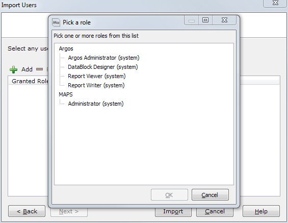 Selecting user roles from the list of system and custom roles.